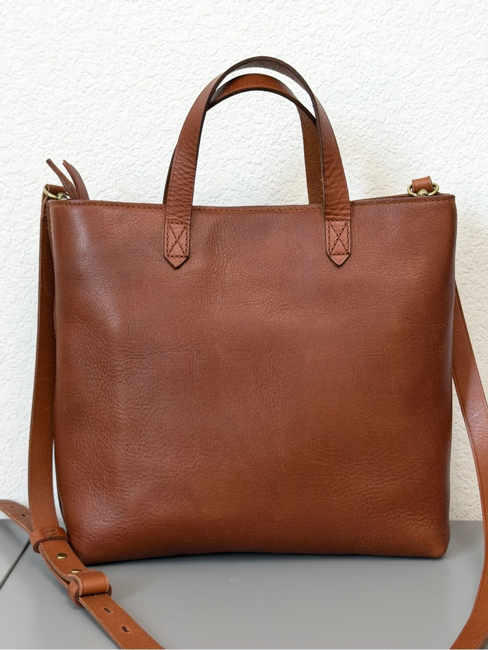 Madewell Transport Leather Crossbody Small Tote with Suede Vertical Stripe - Picture 2 of 9